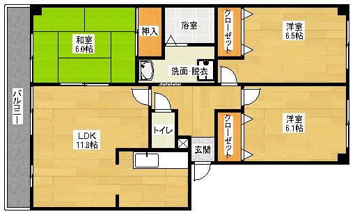 パークファイブA棟(3LDK/2階)の間取り写真
