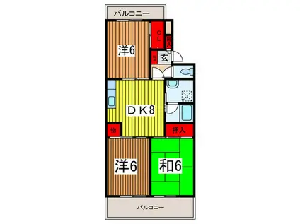 ホワイトオークヴィラ中尾台(3DK/2階)の間取り写真