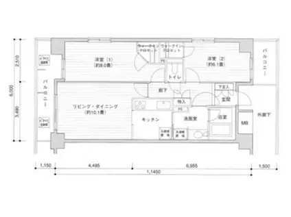 プライムアーバン目黒リバーフロント(2LDK/7階)の間取り写真