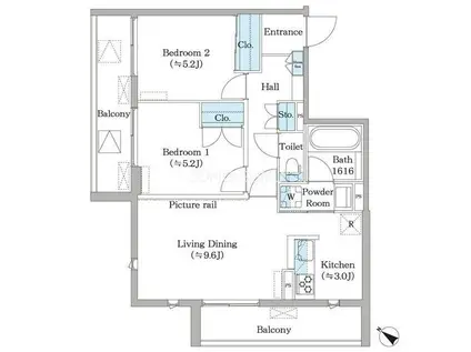 フィカーサ横浜(2LDK/2階)の間取り写真