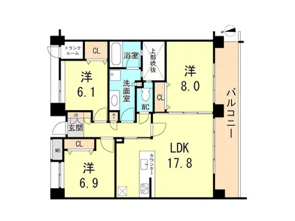 ウエリスステージ門戸厄神(3LDK/1階)の間取り写真