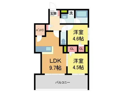 ブライトガーデン(2DK/1階)の間取り写真