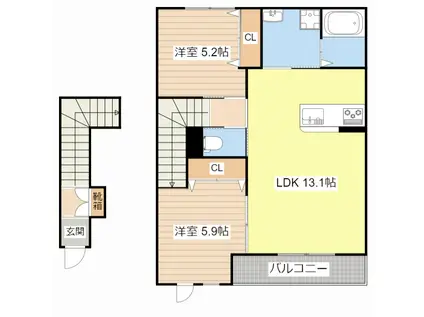 LIRA CUORE(2LDK/2階)の間取り写真
