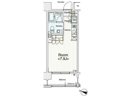 イプセ多摩川緑地(ワンルーム/5階)の間取り写真