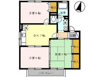 サン・フラッツ II棟(3DK/1階)の間取り写真