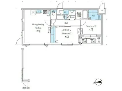 デュオフラッツ千歳船橋(2LDK/3階)の間取り写真