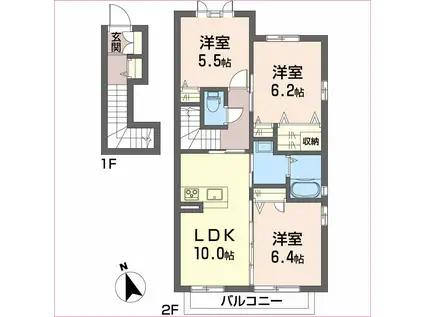 シャーメゾンショコラ(3LDK/2階)の間取り写真