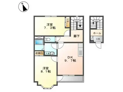 ピアコスモ(2DK/2階)の間取り写真