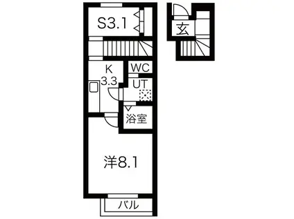 ウエスト SIDE B棟(1SK/1階)の間取り写真