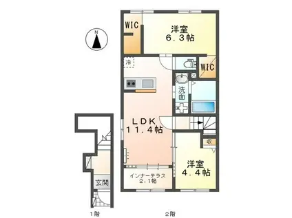 アーバンテラス(2LDK/2階)の間取り写真