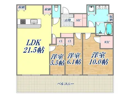 ジオタワー宝塚グランレジス 南棟(3LDK/32階)の間取り写真