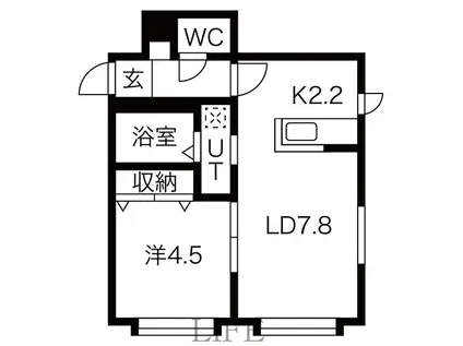 グランディール学園前アネックス(1LDK/4階)の間取り写真