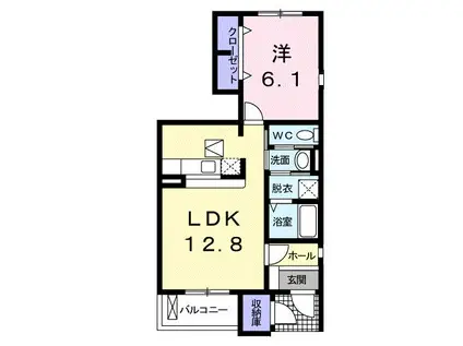 ベルソーA 富士原町(1LDK/1階)の間取り写真