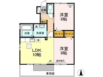 ウィルコート大松 B棟(2LDK/1階)の間取り写真