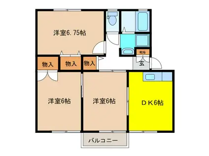 ベルコーポF D棟(3DK/1階)の間取り写真
