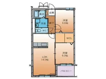 メルヴェール(2LDK/3階)の間取り写真