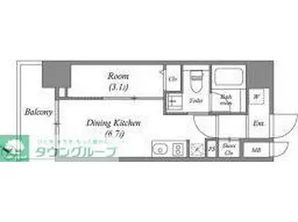 クオリタス日本橋浜町(1DK/12階)の間取り写真