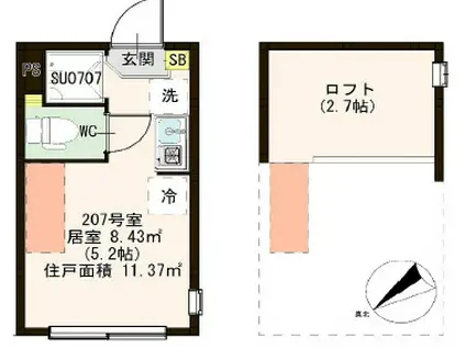 ハーモニーテラス宮本町IV(ワンルーム/2階)の間取り写真