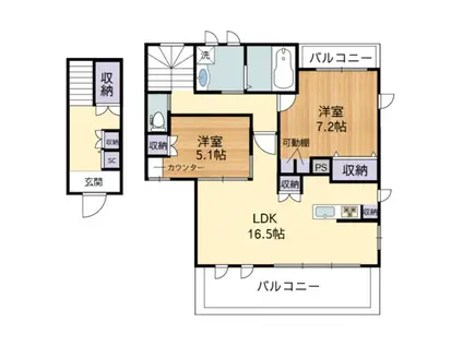 ヴィラ アスティオス(2LDK/2階)の間取り写真