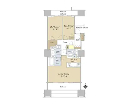 グランドヒルズ南青山(2LDK/11階)の間取り写真