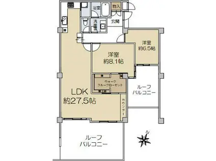 六甲グランドハイツ(2LDK/8階)の間取り写真