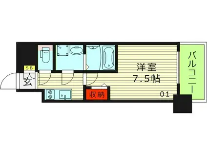 ファースフィオーレ大阪城ブリオ(1K/2階)の間取り写真