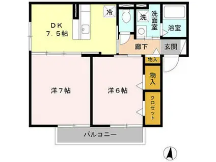 グランモアリバーハイツ(2DK/2階)の間取り写真