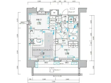 パレステージ上野入谷(2SLDK/13階)の間取り写真