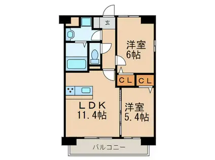 ムーンリバー久留米駅南(2LDK/5階)の間取り写真