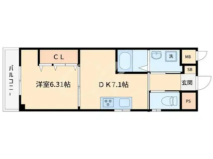 ウィンビュ三ツ沢(1DK/1階)の間取り写真