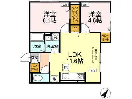 ブランヴェール大倉山(2LDK/1階)の間取り写真