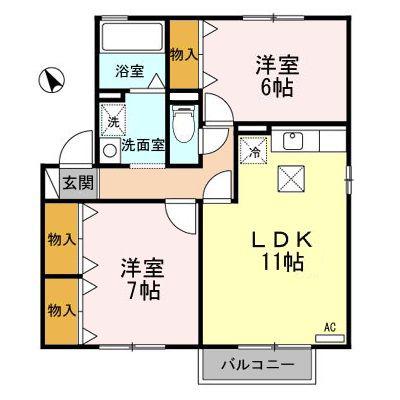 プレミールA棟(2LDK/1階)の間取り写真