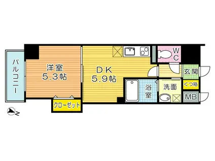 THE SQUARE・GRAND RESIDENCEザ・スクエア グ(1DK/3階)の間取り写真