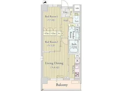 カハレア調布(2LDK/2階)の間取り写真