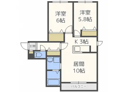 ル・ファール南郷アネックス(2LDK/3階)の間取り写真