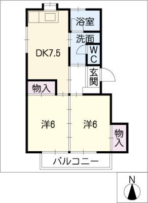 ロイヤルハイツ(2DK/1階)の間取り写真