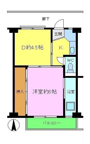 ビレッジハウス木戸 4号棟(1DK/2階)の間取り写真