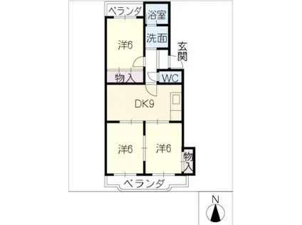 ユーハイツ平針II(3DK/1階)の間取り写真