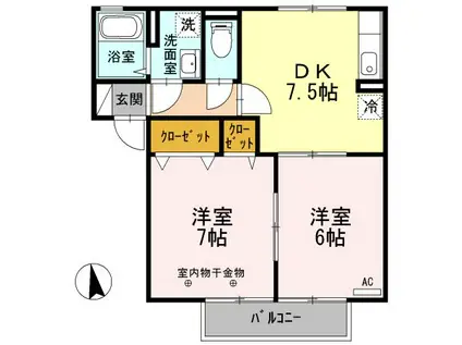 コーポエスポワール(2DK/2階)の間取り写真