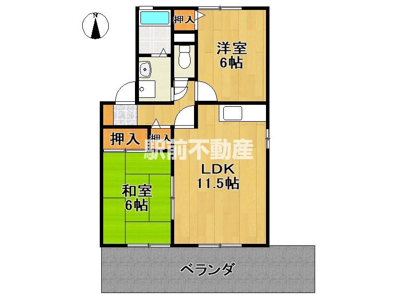 ヴェルドミールIB棟(2LDK/1階)の間取り写真