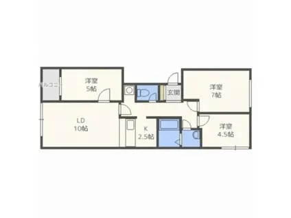 フラット豊平(3LDK/3階)の間取り写真