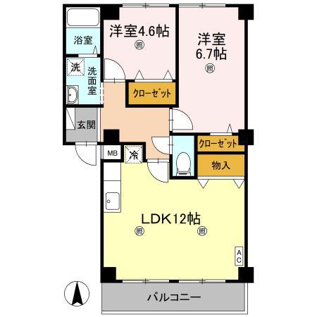 フィネス三条(2LDK/1階)の間取り写真