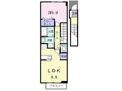 モンドミュール(1LDK/2階)の間取り写真