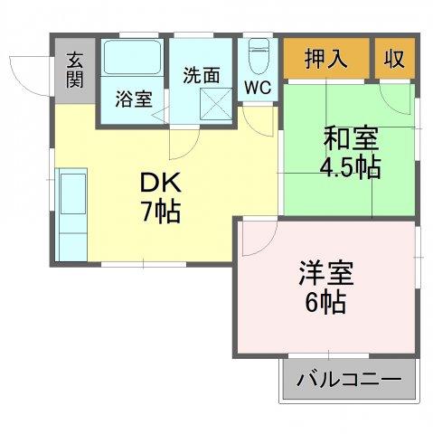 サンピュア望月(2DK/1階)の間取り写真