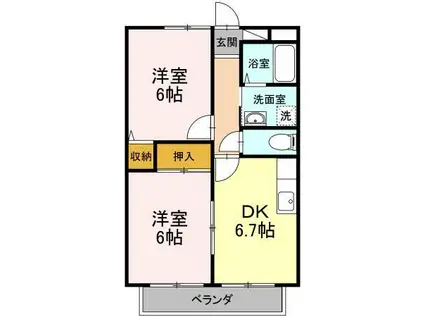 パセオ西府弐番館(2DK/1階)の間取り写真