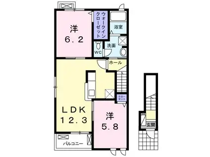 リバーサイド相楽(2LDK/2階)の間取り写真