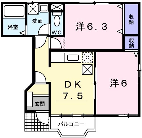 グレイスフルフィールドIV(2DK/1階)の間取り写真