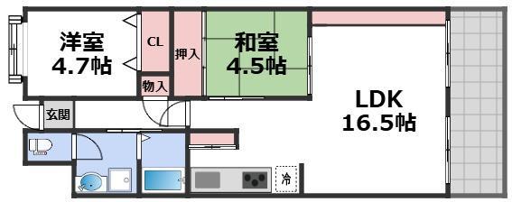 緑橋レックスマンション(2LDK/7階)の間取り写真