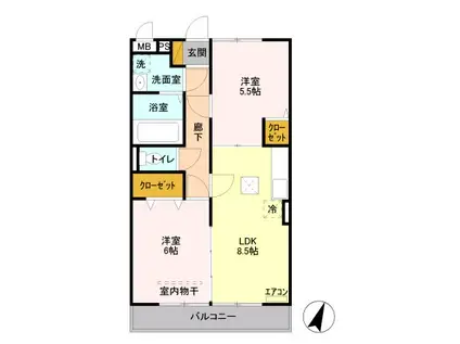 アヴァンセーヌ草加(2LDK/1階)の間取り写真