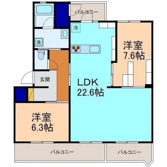アクアルーチェ犬島(2LDK/1階)の間取り写真